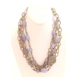 Graziano Multi Strand Gold Link Necklace Lavender Stones Rhinestone Accent